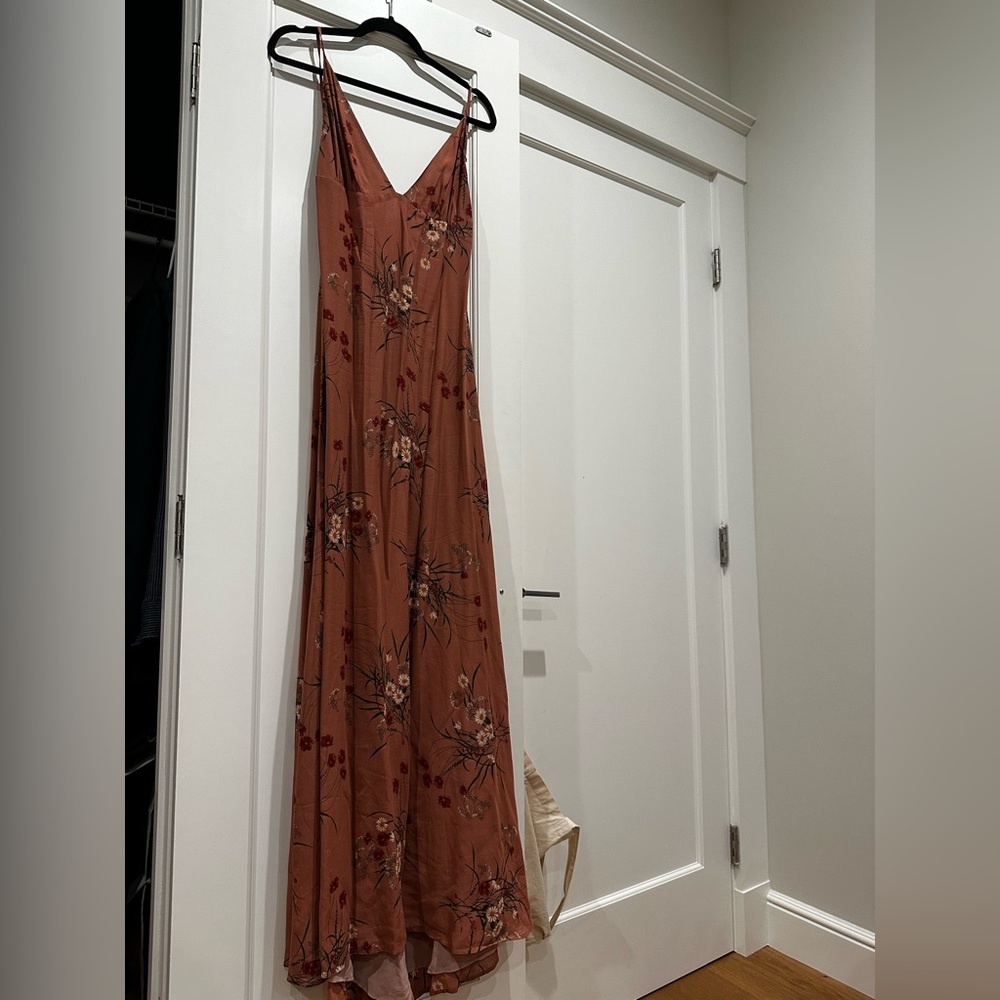 Reformation long backless floral orange gown size 8